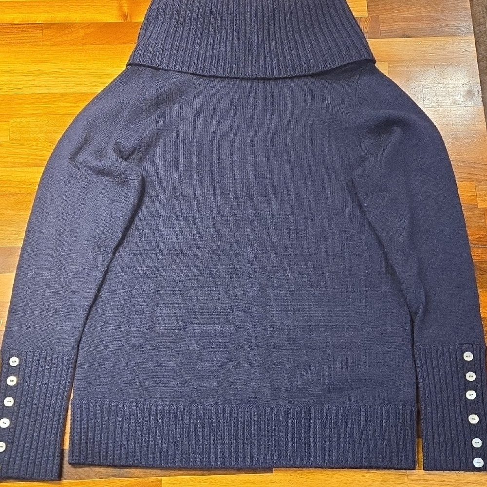Tweeds 100% Merino Wool Navy Cowl Neck Sweater - M - Mother of Pearl Detail